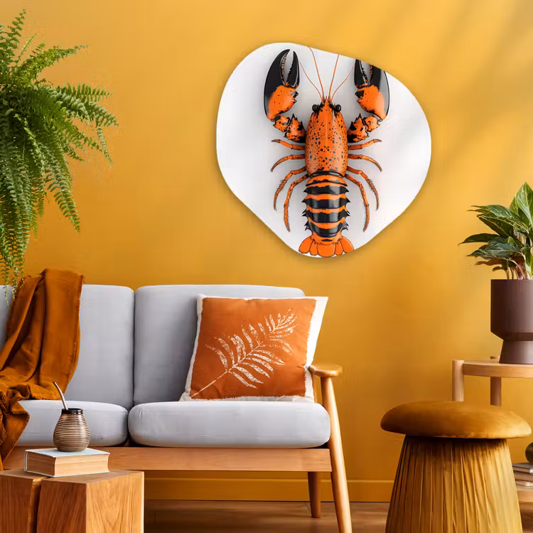 Kreeft - Zwart - Oranje - Wit - Uniek Wandcirkel Organisch Plexiglas middel -sfeer4