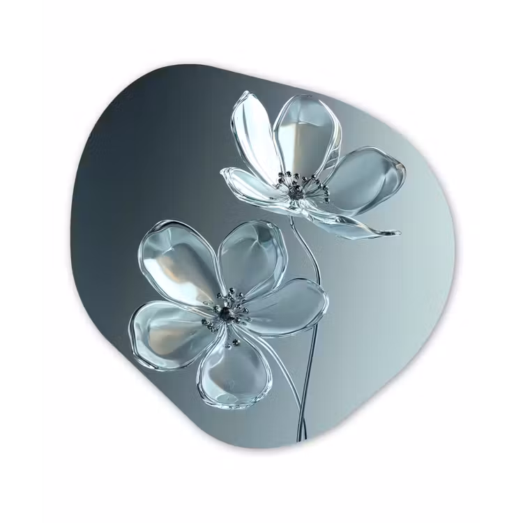 Kristal - Bloemen - Grijs Wandcirkel Organisch Plexiglas middel -3d
