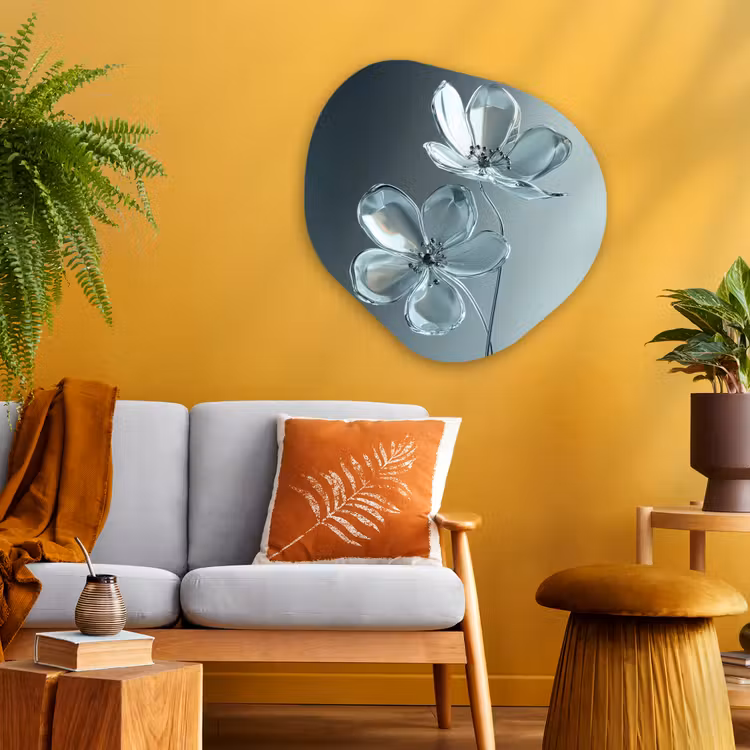 Kristal - Bloemen - Grijs Wandcirkel Organisch Plexiglas middel -sfeer4