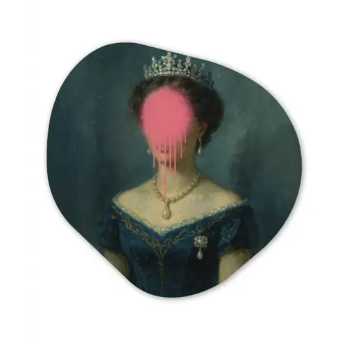 Kroon - Roze druipend verf - Portret Wandcirkel Organisch Plexiglas middel -3d