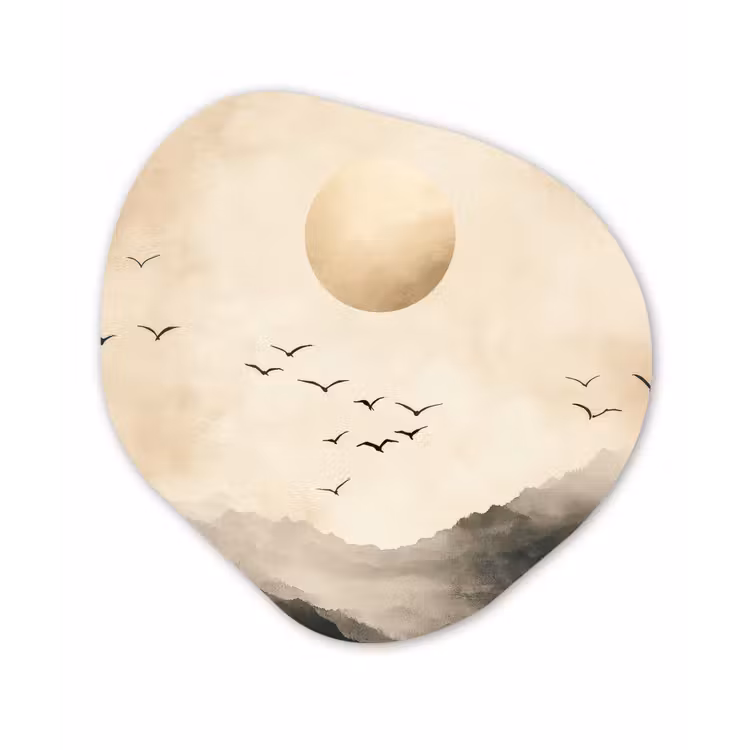 Landschap - Japandi - vogel Wandcirkel Organisch Plexiglas middel -3d