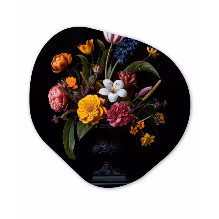 Lente - Bloemen - Klassiek - Vaas Wandcirkel Organisch Plexiglas middel -3d