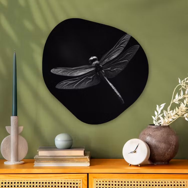Libelle - Dieren - Zwart - Insect Wandcirkel Organisch Plexiglas middel -sfeer2
