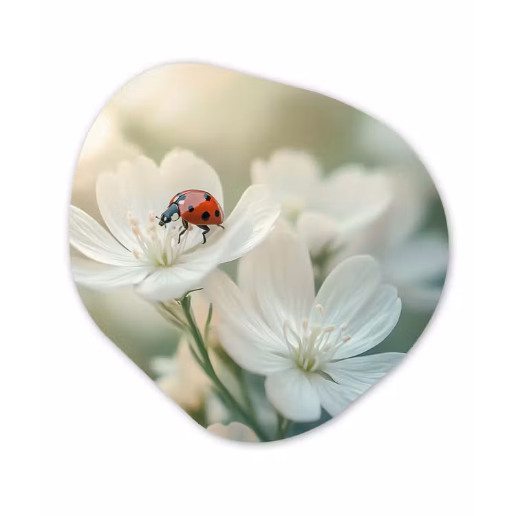 Lieveheersbeestje - Bloemen - Wit Wandcirkel Organisch Plexiglas middel -3d