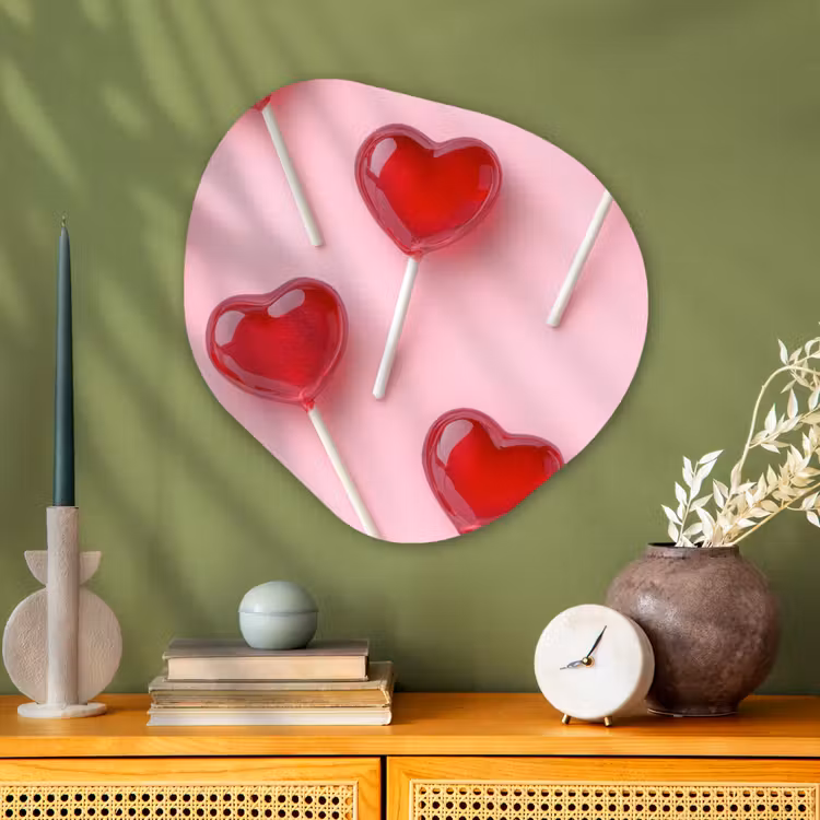 Lollies - Hartjes - Roze Wandcirkel Organisch Plexiglas middel -sfeer2