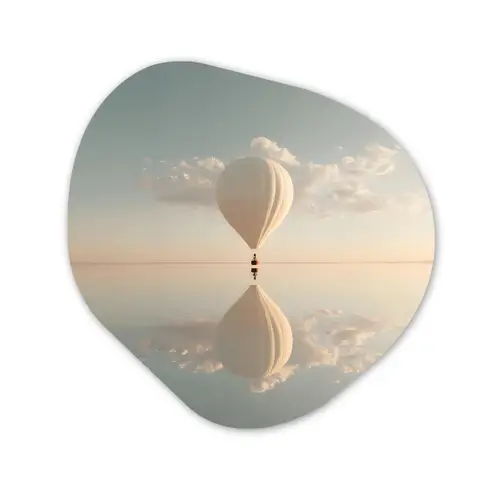 Luchtballon - Wolken - Water - Blauw Wandcirkel Organisch Plexiglas middel -3d