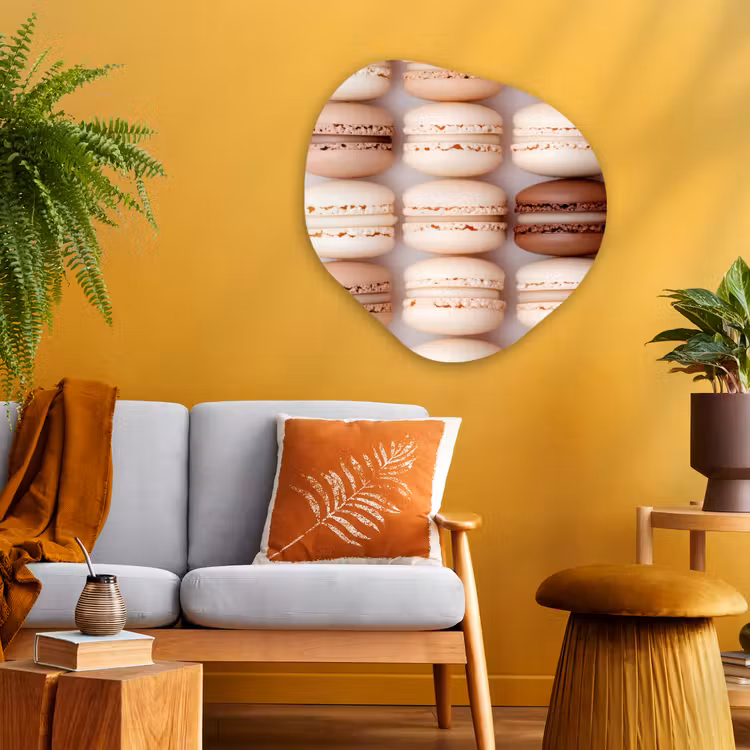 Macarons - Beige - Bruin Wandcirkel Organisch Plexiglas middel -sfeer4