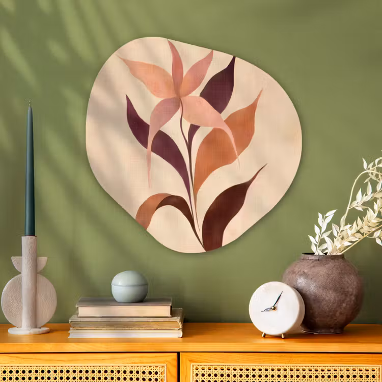 Minimalistisch - Bloem - Bladeren - Beige Wandcirkel Organisch Plexiglas middel -sfeer2