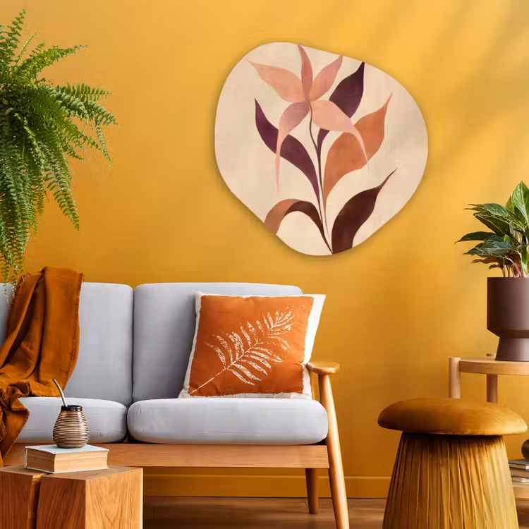 Minimalistisch - Bloem - Bladeren - Beige Wandcirkel Organisch Plexiglas middel -sfeer4