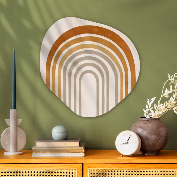 Minimalistisch - Boog - Lijnen - Beige Wandcirkel Organisch Plexiglas middel -sfeer2