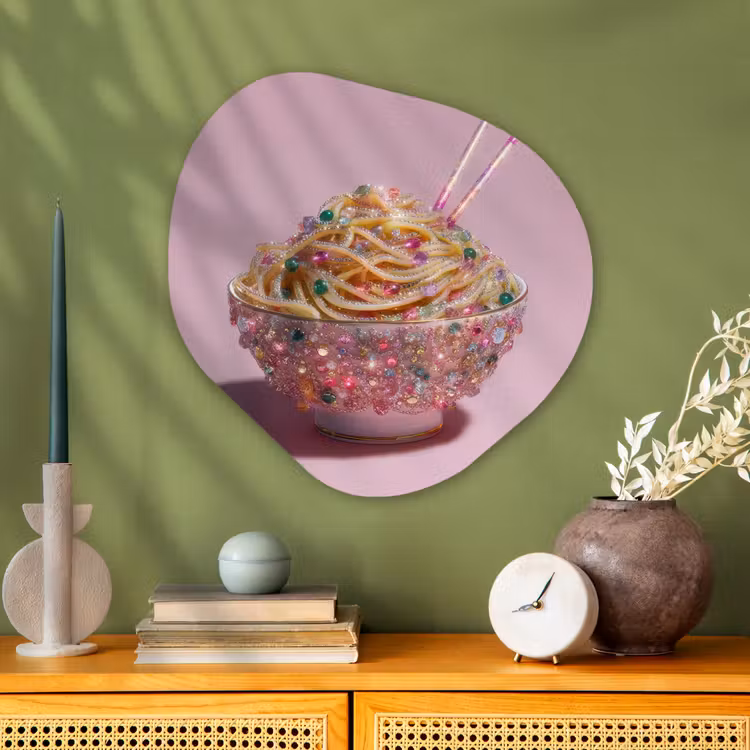 Noodles - Edelstenen - Stokjes - Roze Wandcirkel Organisch Plexiglas middel -sfeer2