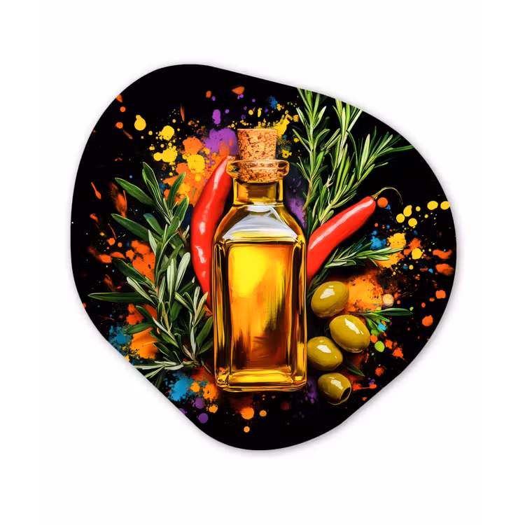 Olijfolie - Graffiti - Peper - Olijven - Modern Wandcirkel Organisch Plexiglas middel -3d