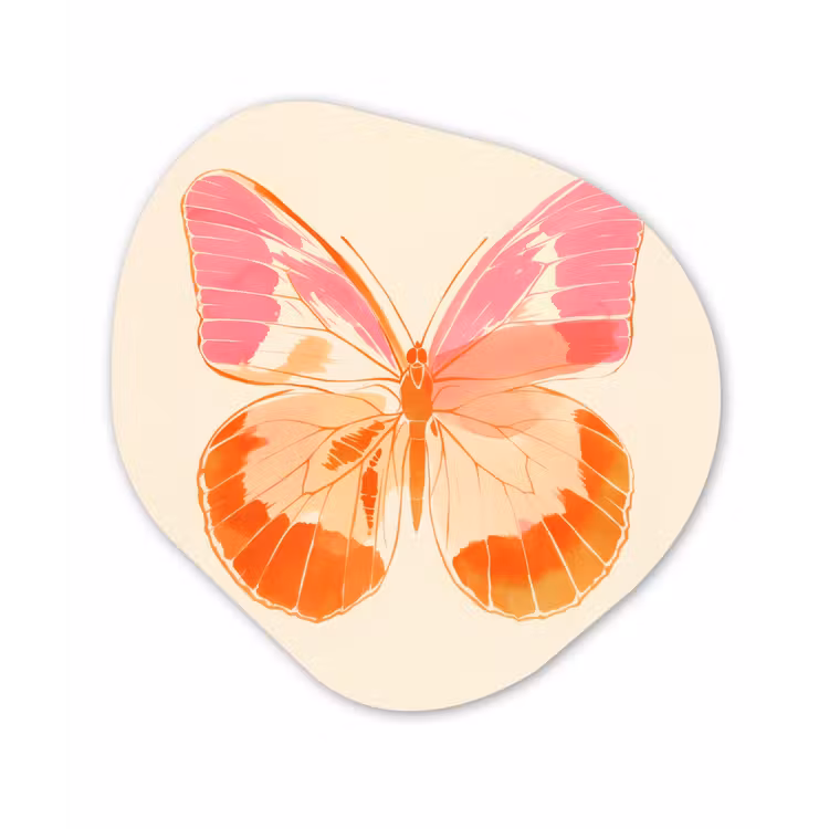Oranje - Vlinder - Minimalistisch Wandcirkel Organisch Plexiglas middel -3d