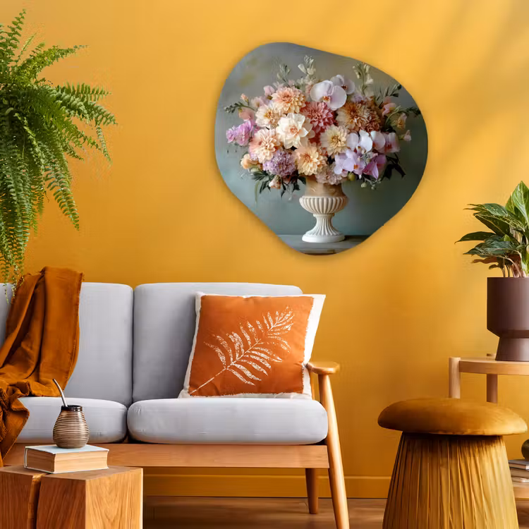 Orchidee - Boeket - Vaas - Bloemen Wandcirkel Organisch Plexiglas middel -sfeer4
