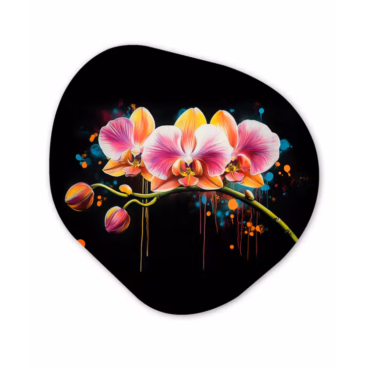 Orchidee - Graffiti - Kleurrijk - Bloemen - Abstract Wandcirkel Organisch Plexiglas middel -3d