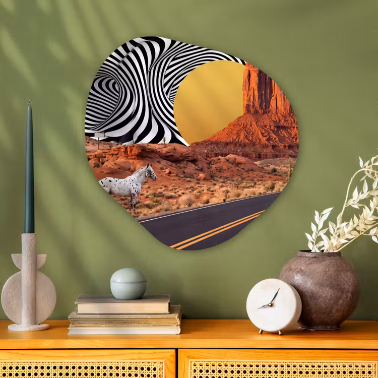 Organisch schilderij glas - Paard - Woestijn - Natuur - Paard - Woestijn - Natuur Wandcirkel Organisch Plexiglas middel