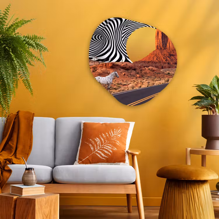 Organisch schilderij glas - Paard - Woestijn - Natuur - Paard - Woestijn - Natuur Wandcirkel Organisch Plexiglas middel