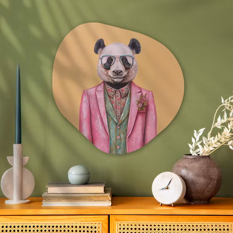 Panda - Pak - Zonnebril - Blauw Wandcirkel Organisch Plexiglas middel -sfeer2