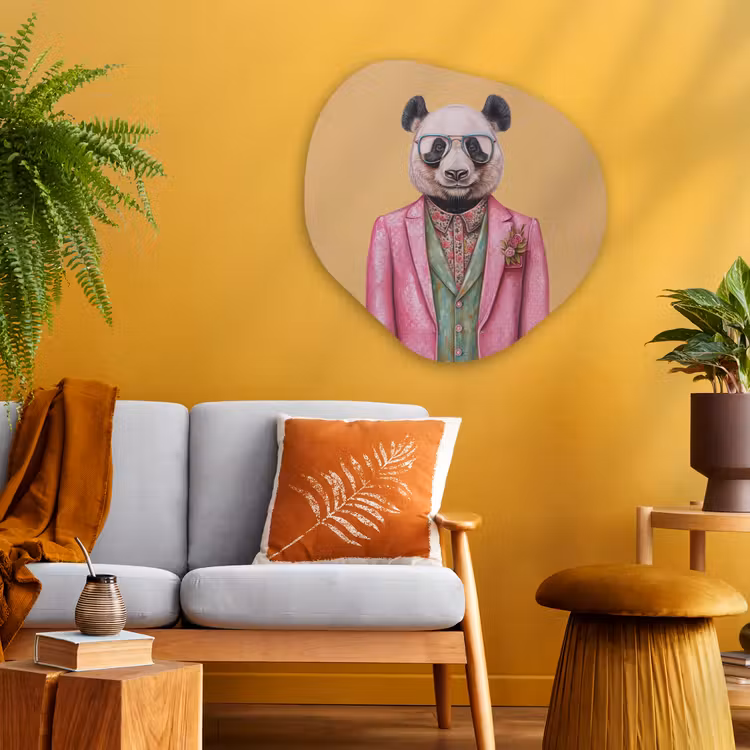 Panda - Pak - Zonnebril - Blauw Wandcirkel Organisch Plexiglas middel -sfeer4