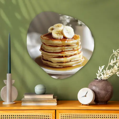 Pannenkoeken - Banaan - Siroop - Wit - Beige Wandcirkel Organisch Plexiglas middel -sfeer2
