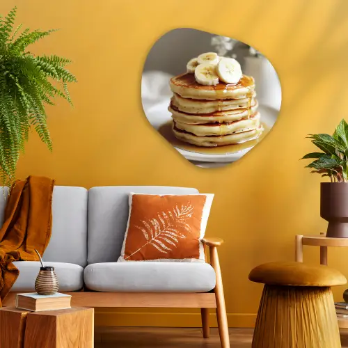 Pannenkoeken - Banaan - Siroop - Wit - Beige Wandcirkel Organisch Plexiglas middel -sfeer4