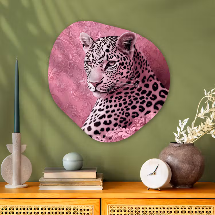 Panter - Luxe - Roze Wandcirkel Organisch Plexiglas middel -sfeer2