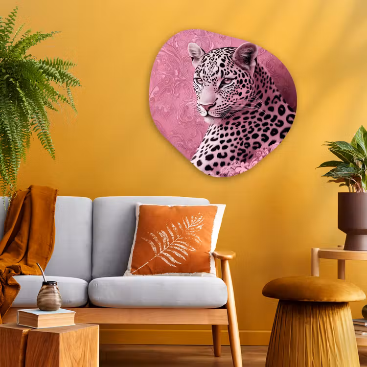 Panter - Luxe - Roze Wandcirkel Organisch Plexiglas middel -sfeer4