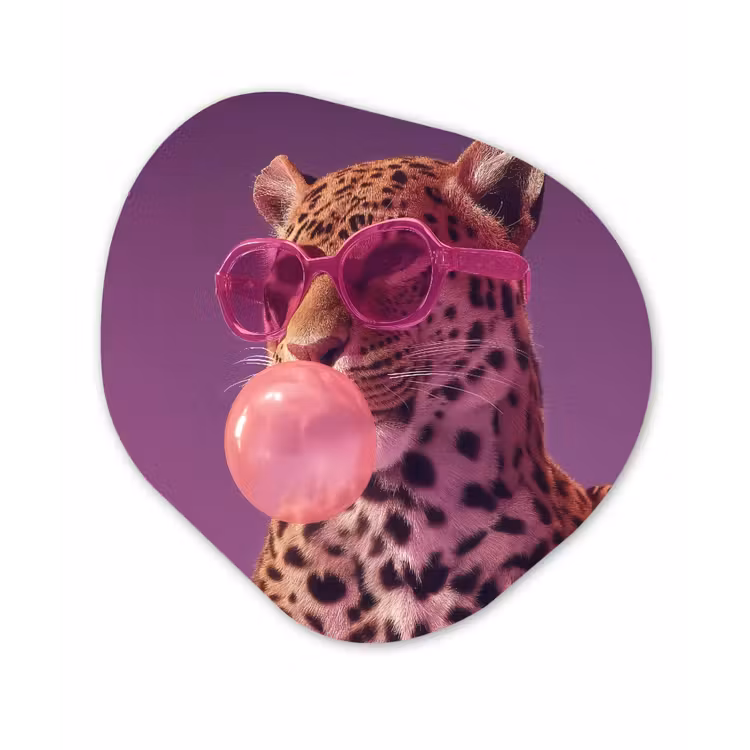 Panter - Zonnebril - Kauwgombel - Roze Wandcirkel Organisch Plexiglas middel -3d