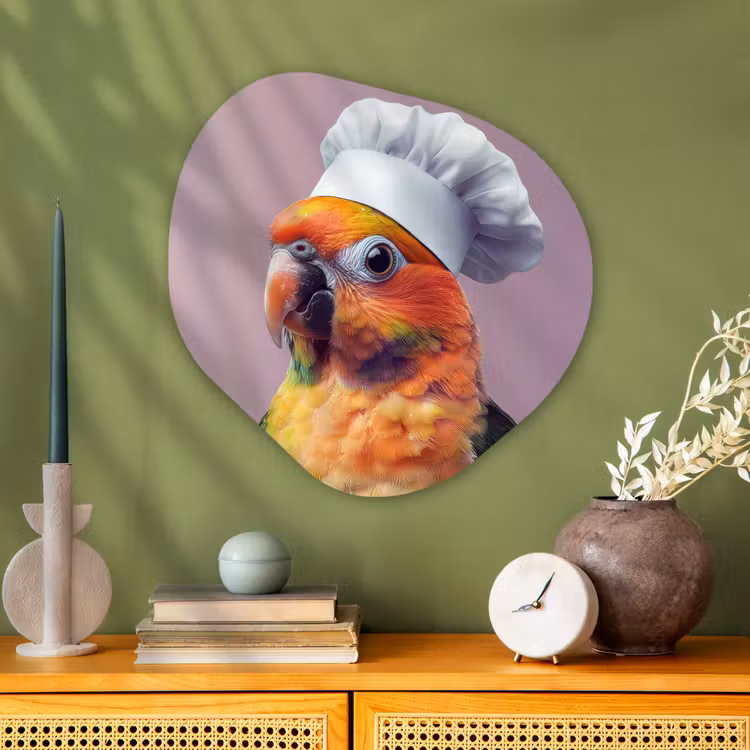 Papegaai - Koksmuts - Nieuwsgierig - Vogel Wandcirkel Organisch Plexiglas middel -sfeer2