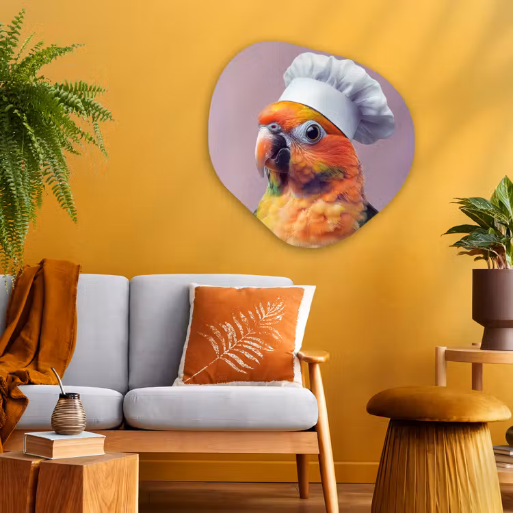 Papegaai - Koksmuts - Nieuwsgierig - Vogel Wandcirkel Organisch Plexiglas middel -sfeer4