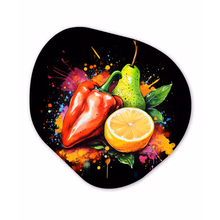 Paprika - Peer - Citroen - Graffiti - Verf - Abstract Wandcirkel Organisch Plexiglas middel -3d