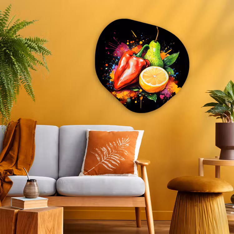 Paprika - Peer - Citroen - Graffiti - Verf - Abstract Wandcirkel Organisch Plexiglas middel -sfeer4