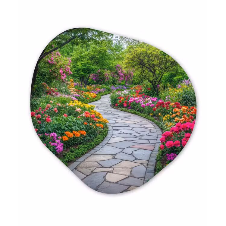 Park - Bloemen - Tuin Wandcirkel Organisch Plexiglas middel -3d