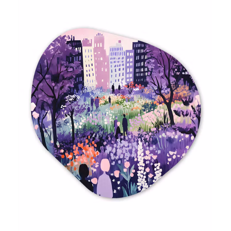 Park - Bomen - Bloemen - Gebouwen Wandcirkel Organisch Plexiglas middel -3d