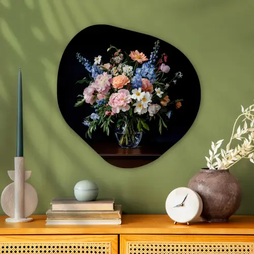 Pastel - Bloemen - Glazen - Vaas Wandcirkel Organisch Plexiglas middel -sfeer2