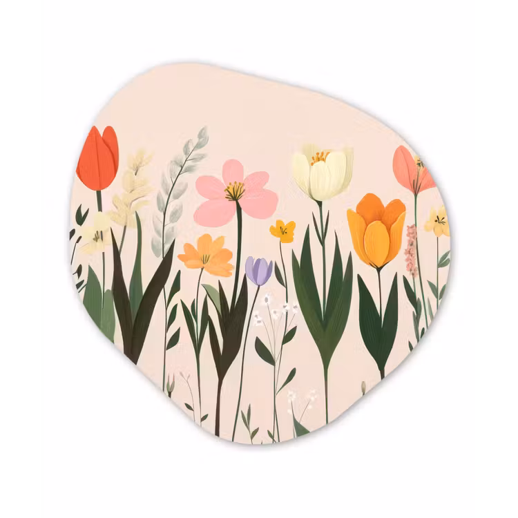 Pasteltinten - Bloemen - Illustratie Wandcirkel Organisch Plexiglas middel -3d