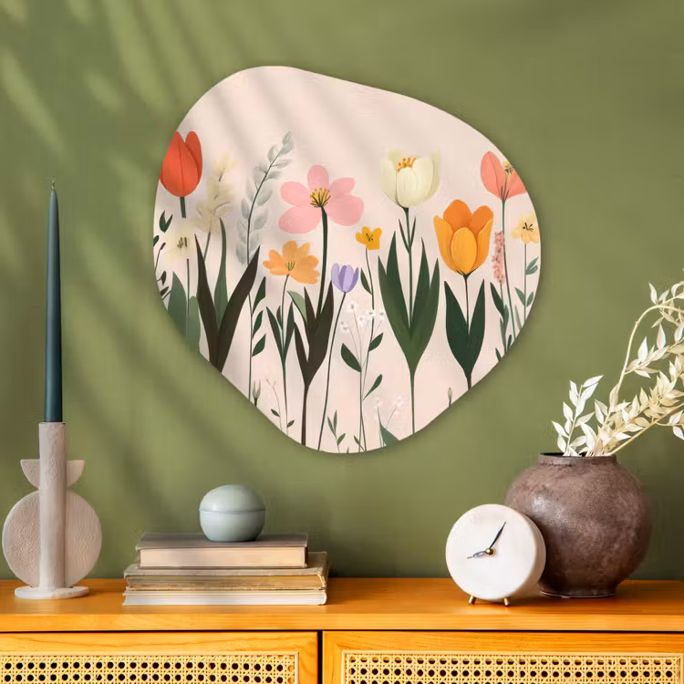 Pasteltinten - Bloemen - Illustratie Wandcirkel Organisch Plexiglas middel -sfeer2