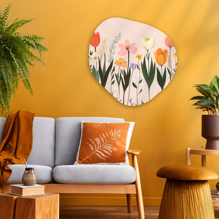 Pasteltinten - Bloemen - Illustratie Wandcirkel Organisch Plexiglas middel -sfeer4