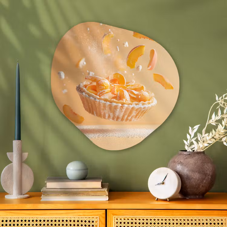 Peach - Eten - Taart - Oranje Wandcirkel Organisch Plexiglas middel -sfeer2