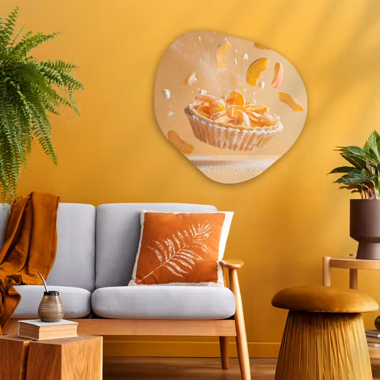 Peach - Eten - Taart - Oranje Wandcirkel Organisch Plexiglas middel -sfeer4