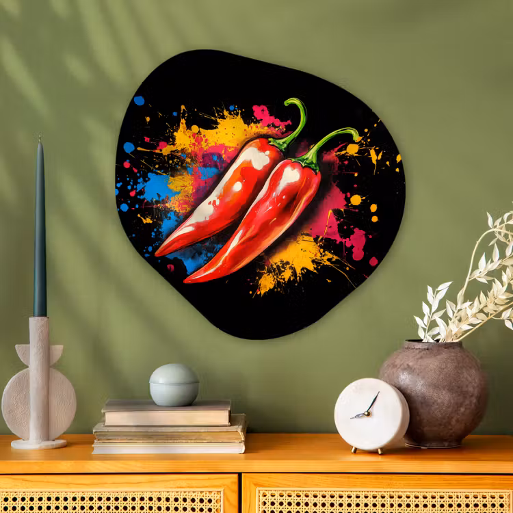 Peper - Graffiti - Verf - Abstract - Modern - Kleurrijk Wandcirkel Organisch Plexiglas middel -sfeer2