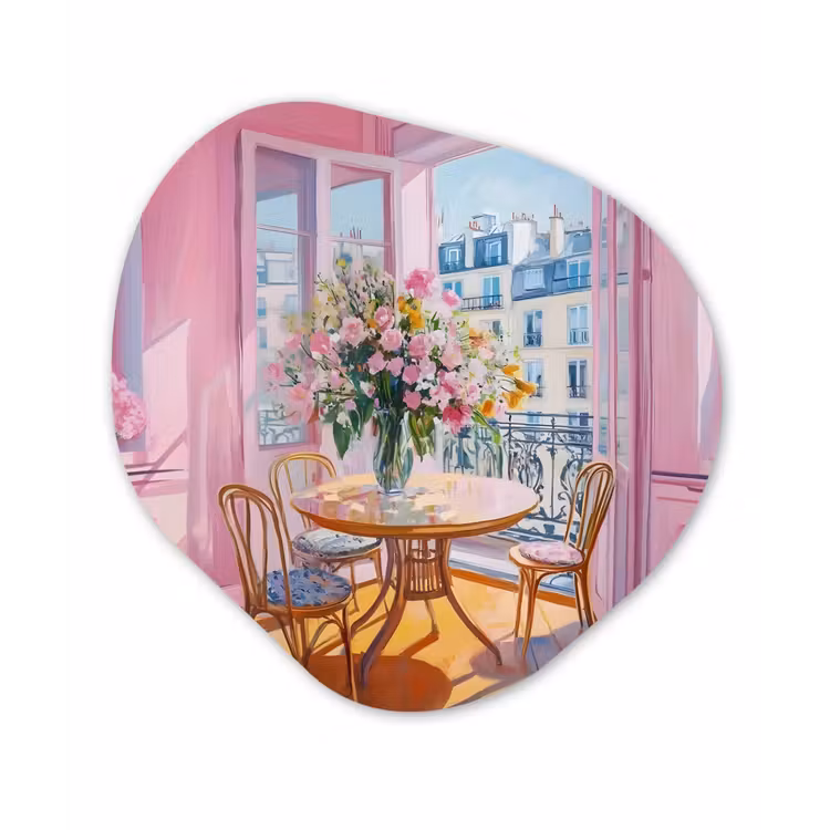 Pink - City - Bloemen Wandcirkel Organisch Plexiglas middel -3d