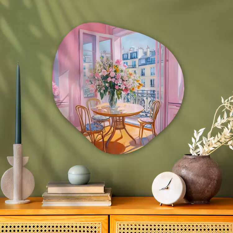 Pink - City - Bloemen Wandcirkel Organisch Plexiglas middel -sfeer2