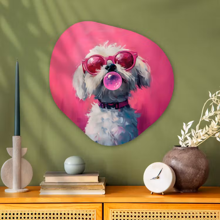 Pink - Hond - Bubbel Wandcirkel Organisch Plexiglas middel -sfeer2
