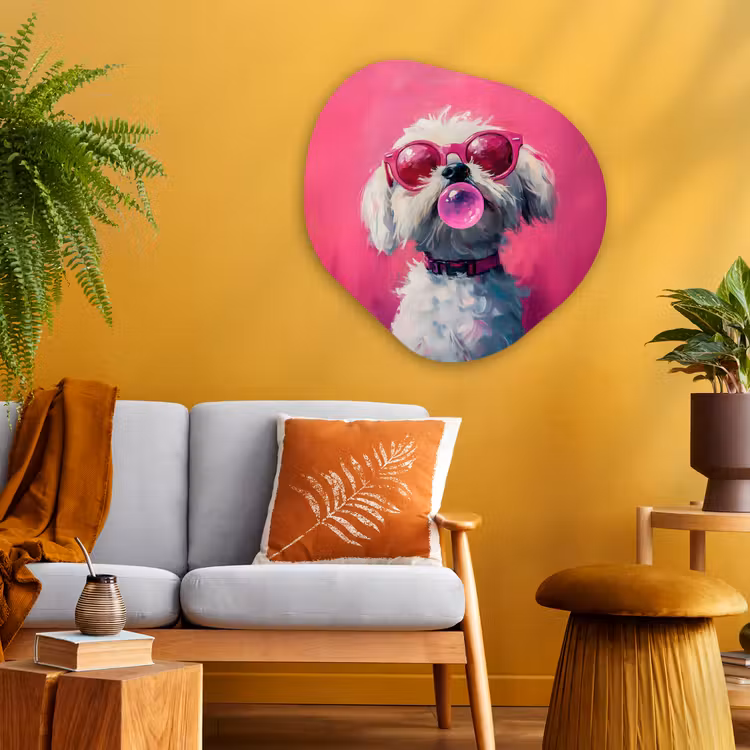 Pink - Hond - Bubbel Wandcirkel Organisch Plexiglas middel -sfeer4