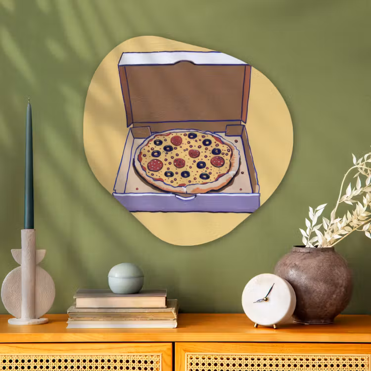 Pizza - Doos - Salami - Illustratie Wandcirkel Organisch Plexiglas middel -sfeer2