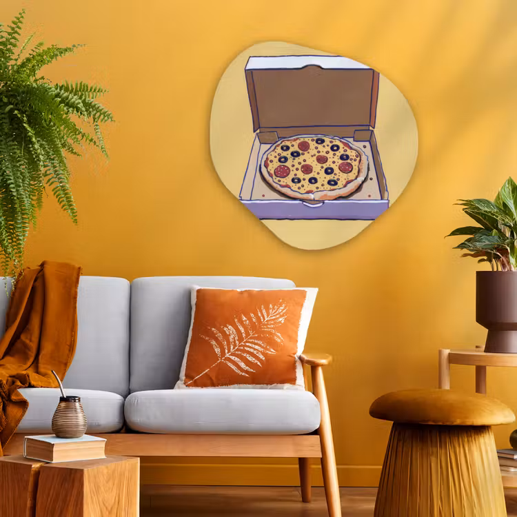 Pizza - Doos - Salami - Illustratie Wandcirkel Organisch Plexiglas middel -sfeer4