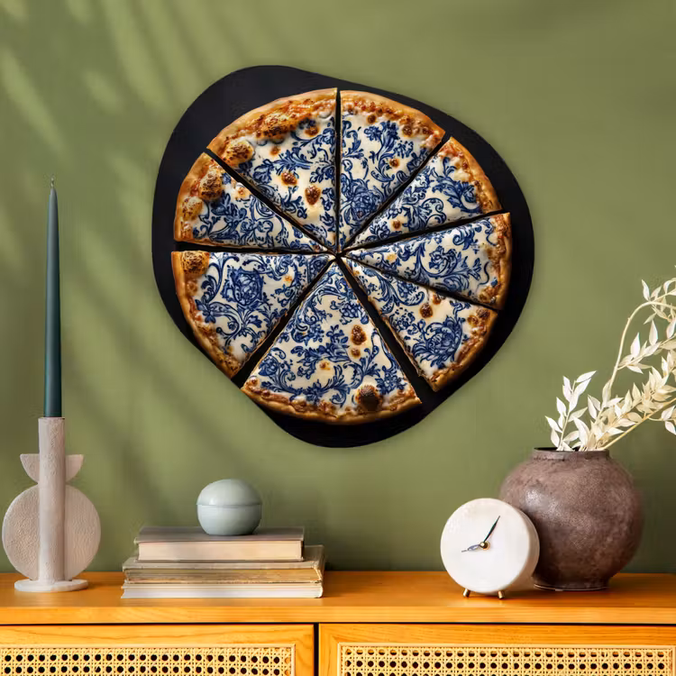 Pizza - Eten - Delftsblauw Wandcirkel Organisch Plexiglas middel -sfeer2