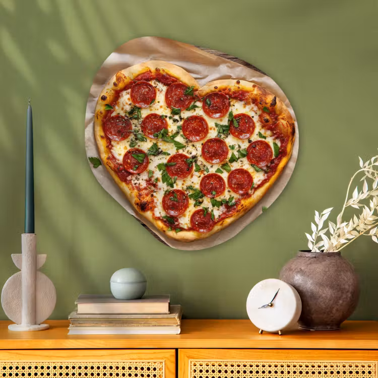 Pizza - Hart - Pepperoni - Tomaat Wandcirkel Organisch Plexiglas middel -sfeer2