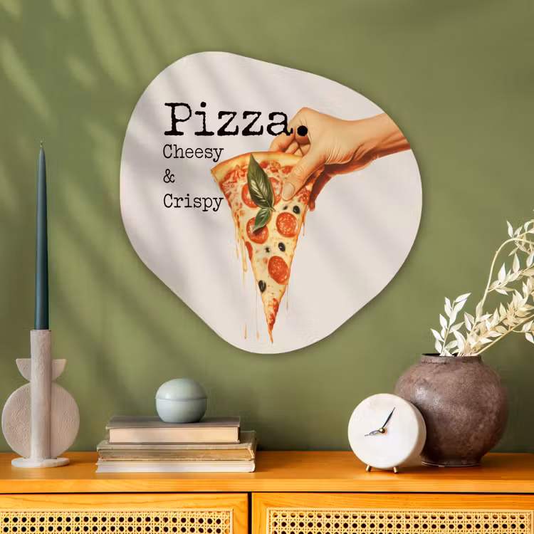 Pizza - Kaas - Pepperoni Wandcirkel Organisch Plexiglas middel -sfeer2